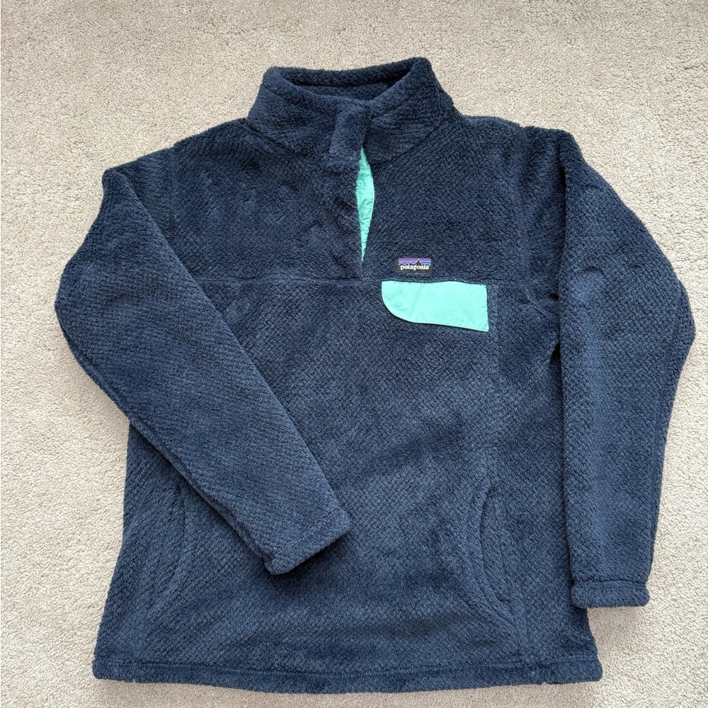 Navy Fleece Pullover with Teal Pocket